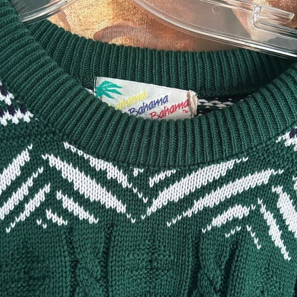 Vintage Men's Geometric Pattern Crewneck Sweater - Green and White - L - Picture 4 of 16